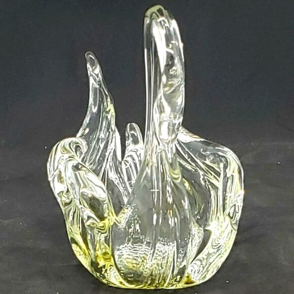 Chalet Glass Vintage Hand Blown Clear Yellow Textured Base Art Glass Swan Dish - Picture 11 of 12